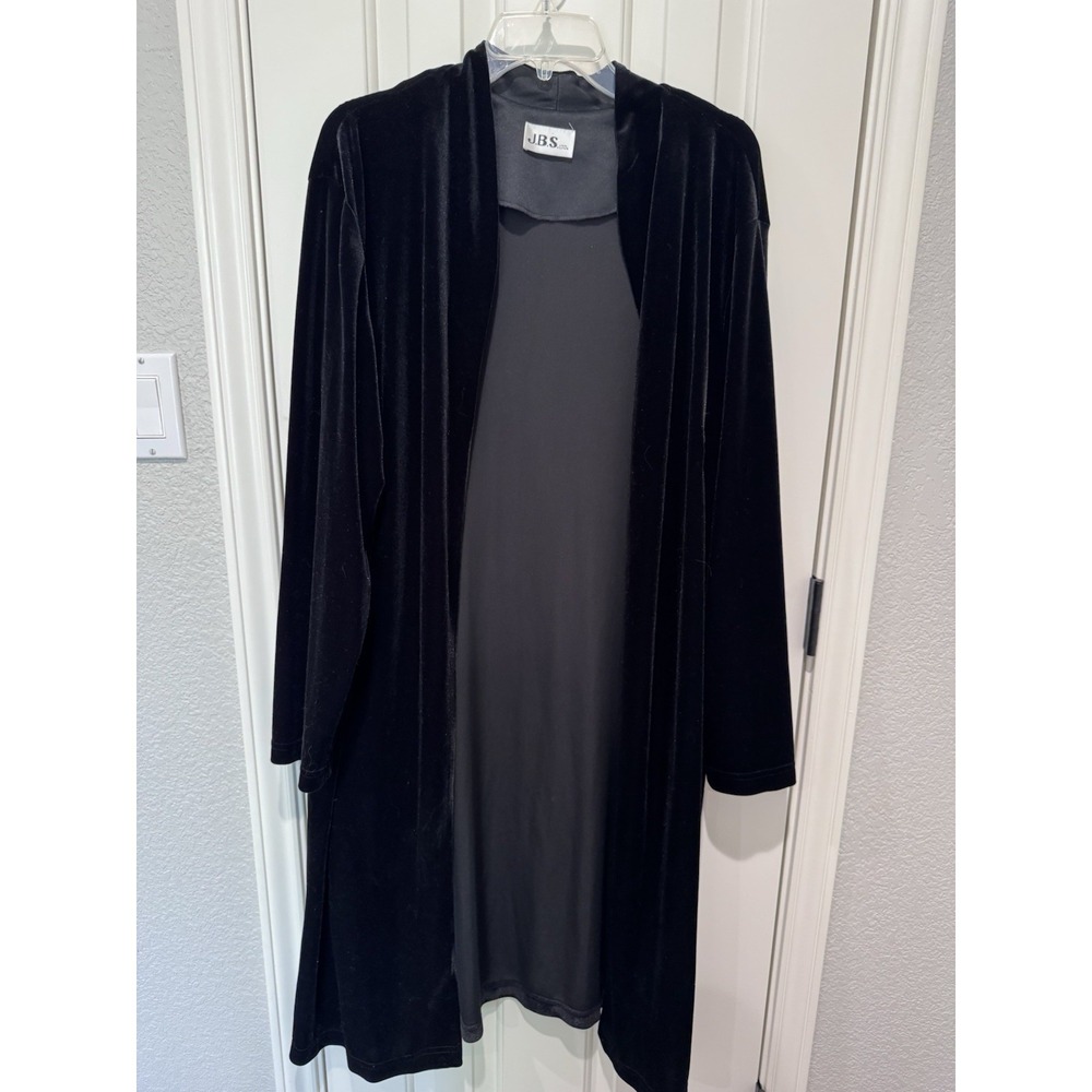 VTG Velvet Black Duster Maxi Long 2XL Gothic Witchy Dark Fairy Grunge Dressy